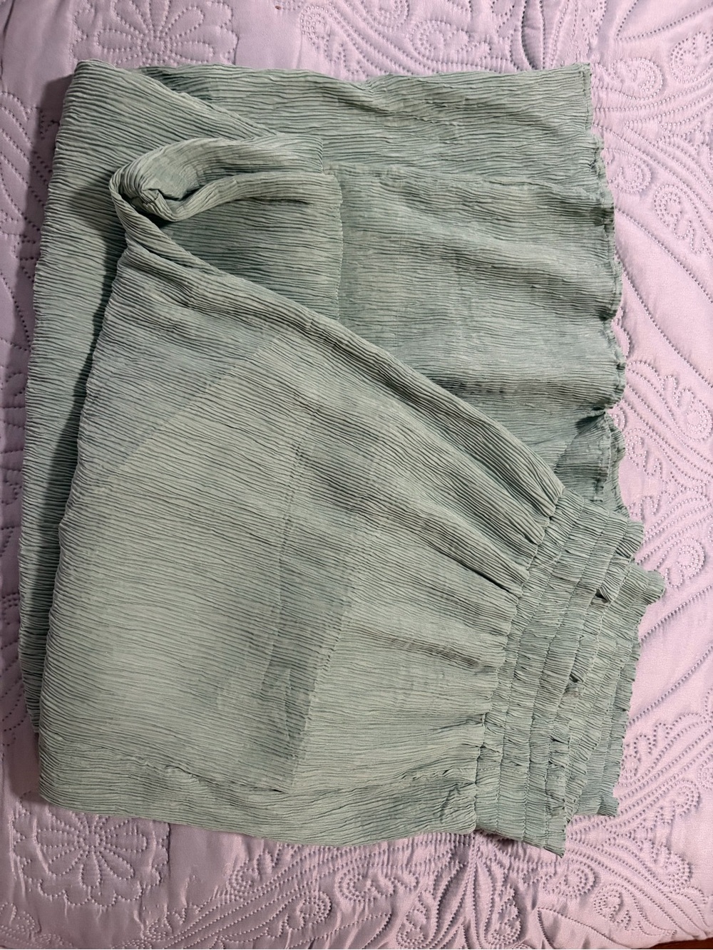 Sage Green Pleated Wide-Leg Women's Pants with Elastic Waist - Picture 1 of 4